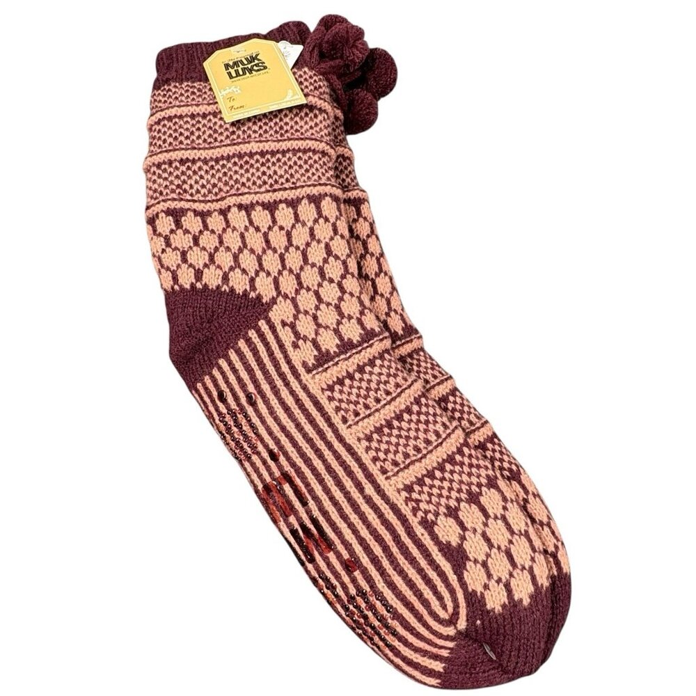 MUK LUKS Set of 2 Aloe Infused Textured Cabin Socks Faux Fur Lined NWT L/XL Maro - Picture 2 of 8